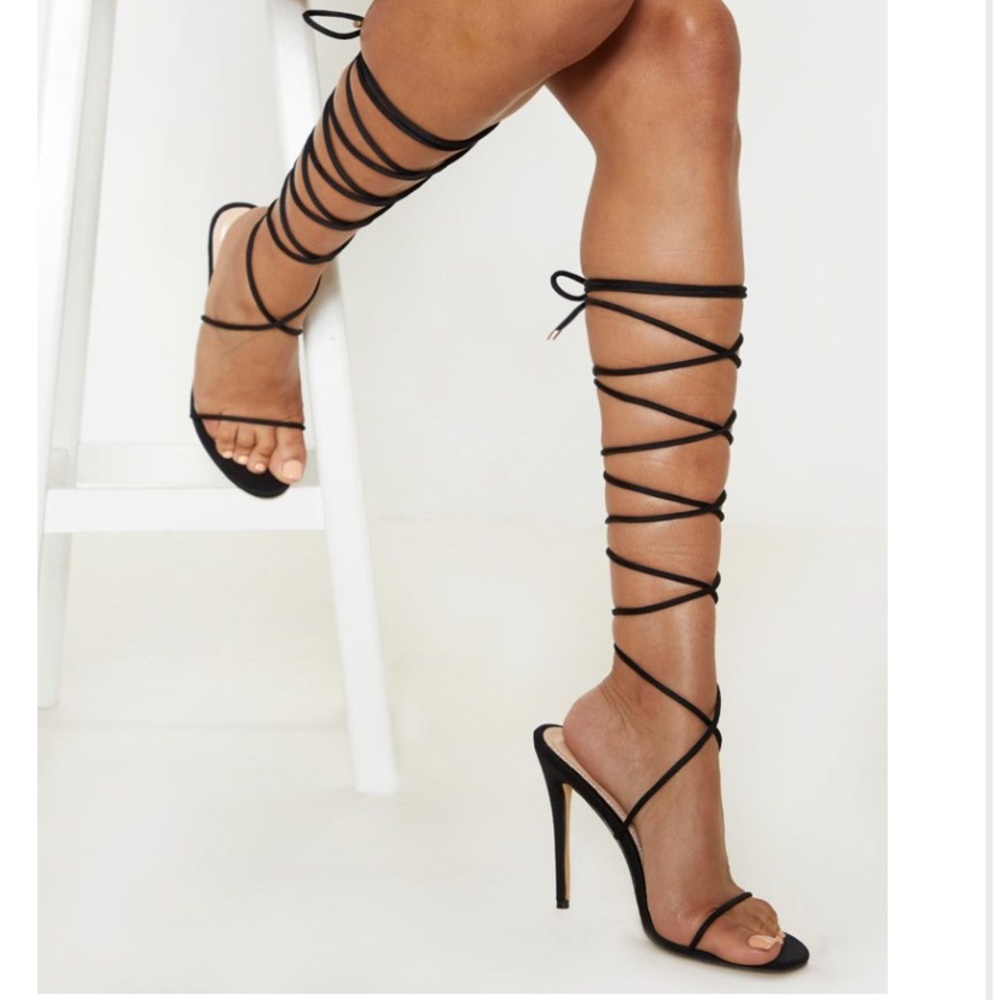 Black Knee High Strappy Sandal🖤